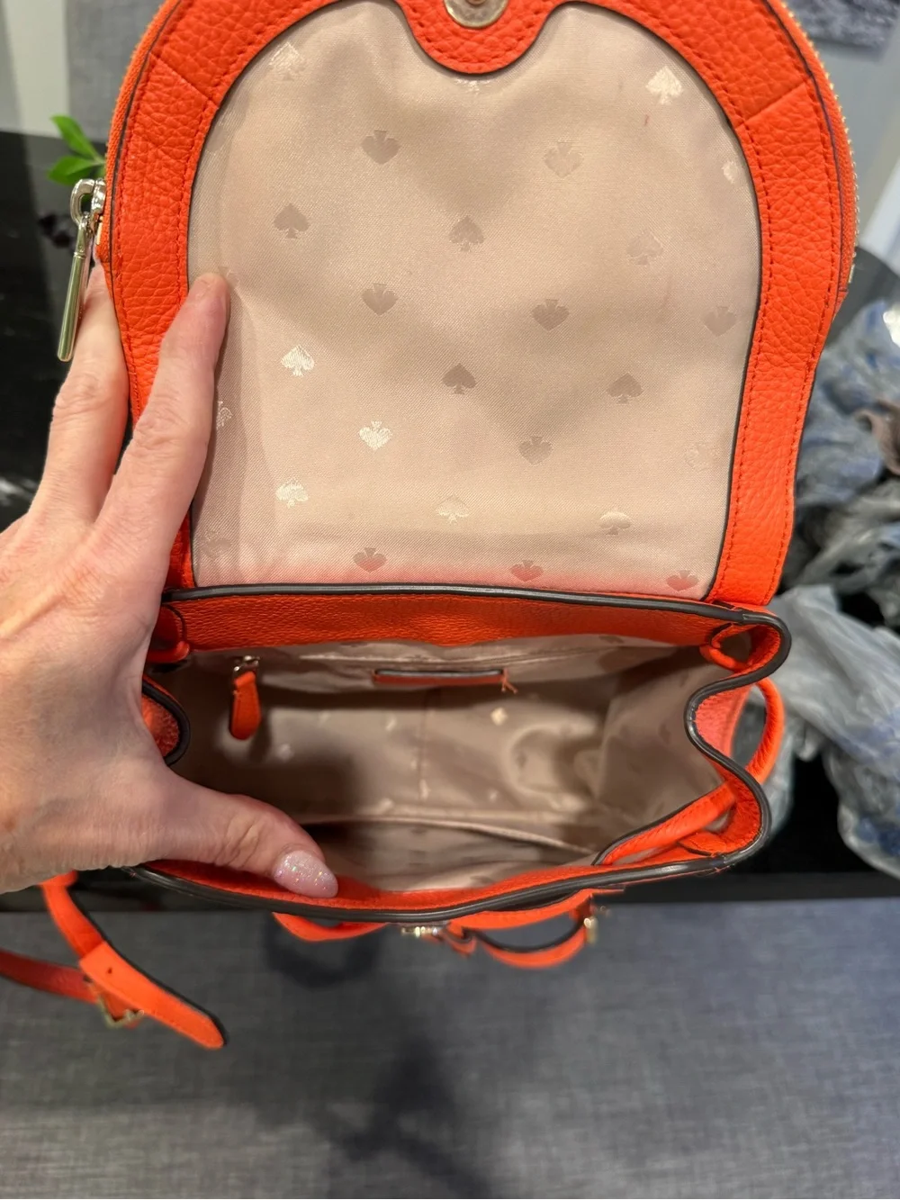 🍊♠️Kate Spade New York Orange Pebbled Leather Backpack - Picture 9 of 12
